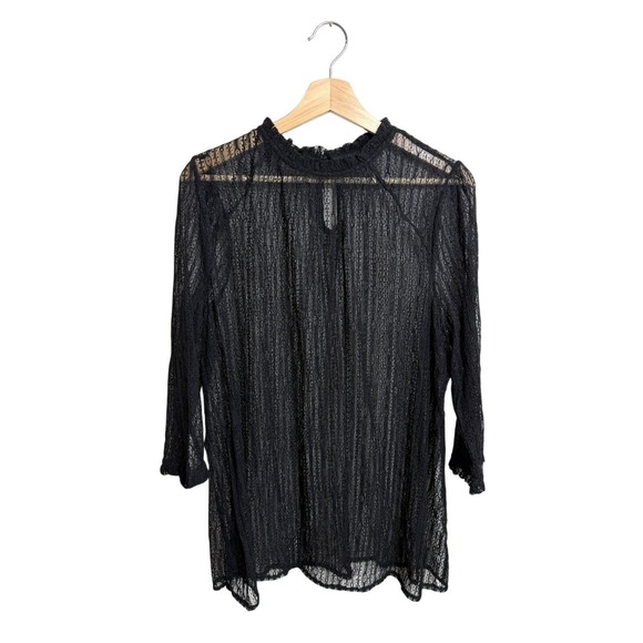 ModCloth Black Lace Blouse Sheer Lace Neck 3/4 Sleeve Women's Size1X - Picture 1 of 6